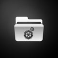 Silver Folder settings with gears icon isolated on black background. Concept of software update, transfer protocol