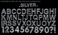 Silver font, A-Z metallic steel type luxury style text alphabet isolated on black with clipping path