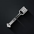 Silver Fork icon isolated on black background. Cutlery symbol. Long shadow style. Vector Royalty Free Stock Photo