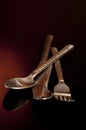 Silver fork, knife and spoon over black background Royalty Free Stock Photo