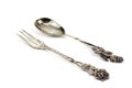 Silver fork and spoon on white background Royalty Free Stock Photo