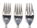 Silver forks with MR.,Mrs and Mx . Royalty Free Stock Photo