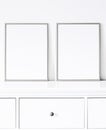 Silver frame on white furniture, luxury home decor and design for mockup, poster print and printable art, online shop