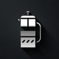 Silver French press icon isolated on black background. Long shadow style. Vector Illustration Royalty Free Stock Photo