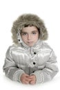 Silver fur hood winter coat little girl