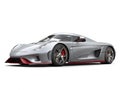 Silver futuristic race car with red metallic painted details