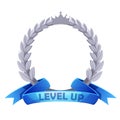 Silver game avatar, round frame level up template.