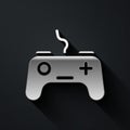 Silver Gamepad icon isolated on black background. Game controller. Long shadow style. Vector Royalty Free Stock Photo