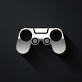 Silver Gamepad icon isolated on black background. Game controller. Long shadow style. Vector Illustration Royalty Free Stock Photo
