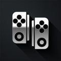 Silver Gamepad icon isolated on black background. Game controller. Long shadow style. Vector Illustration Royalty Free Stock Photo