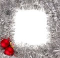 Silver garland frame and red Christmas baubles Royalty Free Stock Photo