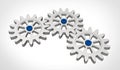 Silver gears from the mechanism. Metal gears isolated on a white background. Steel gears.