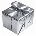 Silver Gift Box with Ribbon Isolated on White Background Royalty Free Stock Photo