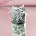 Silver Gift Box with Snowflake Decoration Royalty Free Stock Photo