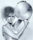 Silver girl with vinyl Royalty Free Stock Photo