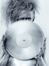 Silver girl with vinyl Royalty Free Stock Photo