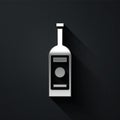 Silver Glass bottle of vodka icon isolated on black background. Long shadow style. Vector Illustration Royalty Free Stock Photo