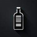 Silver Glass bottle of vodka icon isolated on black background. Long shadow style. Vector Royalty Free Stock Photo