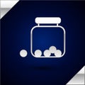 Silver Glass jar with candies inside icon isolated on dark blue background. Vector Royalty Free Stock Photo