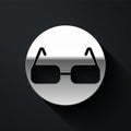 Silver Glasses icon isolated on black background. Eyeglass frame symbol. Long shadow style. Vector Royalty Free Stock Photo
