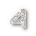 Silver glitter alphabet numbers 4 with shadow. Vector realistick shining silver font number four of sparkles on white