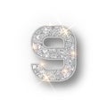 Silver glitter alphabet numbers 9 with shadow. Vector realistick shining silver font number nine of sparkles on white Royalty Free Stock Photo