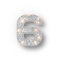 Silver glitter alphabet numbers 6 with shadow. Vector realistick shining silver font number six of sparkles on white