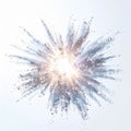 Silver Glitter Explosion with Bright Light Center on White Background Dynamic Abstract Powder Burst Royalty Free Stock Photo