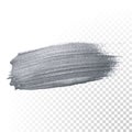 Silver glitter paint brush stroke or abstract dab smear with smudge texture on transparent background. Vector isolated glittering Royalty Free Stock Photo