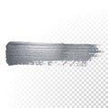 Silver glitter paint brush stroke or abstract dab smear with smudge texture on transparent background. Vector isolated glittering