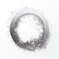 Silver glitter swirling particles on circle frame isolated on white background. Royalty Free Stock Photo