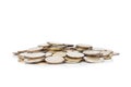 silver and glod coin stack. town. pile. isolated on white background Royalty Free Stock Photo