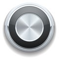 Silver glossy control element. Round metal button