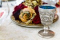 Silver Goblet on Table with Roses Centrepiece Royalty Free Stock Photo