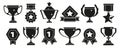 Silver and gold award icons. Winner and achievement medallion silhouettes, competition and recognition badges, merit and