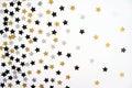 Silver, gold and black stars on a white background. Christmas decoration.Christmas card Royalty Free Stock Photo