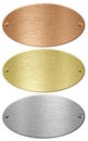 Silver, gold and bronze metal ellipse plates isolated