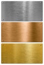 Silver, gold and bronze metal high quality plates Royalty Free Stock Photo