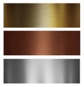 Silver, gold and bronze metal high quality plates. Set of brushed metal textures Royalty Free Stock Photo