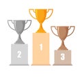 Silver, gold and bronze trophy cups. Royalty Free Stock Photo