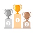 Silver, gold and bronze trophy cups. Royalty Free Stock Photo