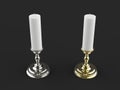 Silver and gold candle holders with white wax candles - top view Royalty Free Stock Photo