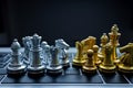 Silver and Gold chess on laptop, Marketing or business strategy, Chess battle victory success, Team leader teamwork business Royalty Free Stock Photo