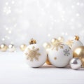 Silver and gold Christmas decoration elements isolated on white background Royalty Free Stock Photo