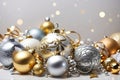 Silver and gold christmas decorations on a white background Royalty Free Stock Photo