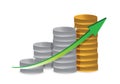 Silver and gold coins business graph Royalty Free Stock Photo