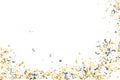 Silver gold falling confetti vector background. Party shiny striking decor