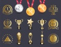 Silver and Gold Medals Set Vector Illustration