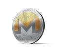 Silver and gold Monero coin isolated on white background. 3D rendering Royalty Free Stock Photo