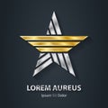 Silver and Gold star - logo. Award or 3d icon. Template of Metallic logotype. Volume Vector object